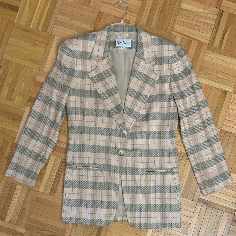 VTG Delicia -Structured Plaid Blazer 1980’s Neutral Women’s Size 6 (M)